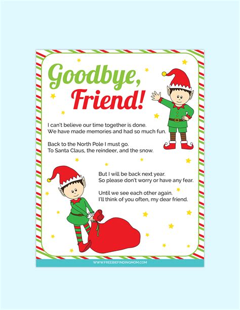 Free Elf On The Shelf Printable Goodbye Letter