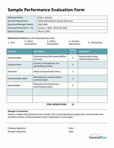 Free Employee Evaluation Template Word