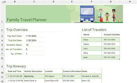 Free Excel Itinerary Template