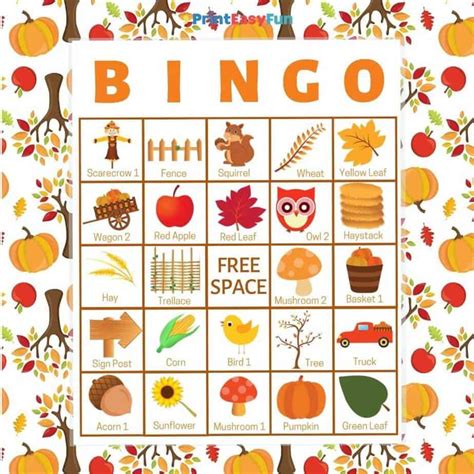 Free Fall Bingo Cards Printable