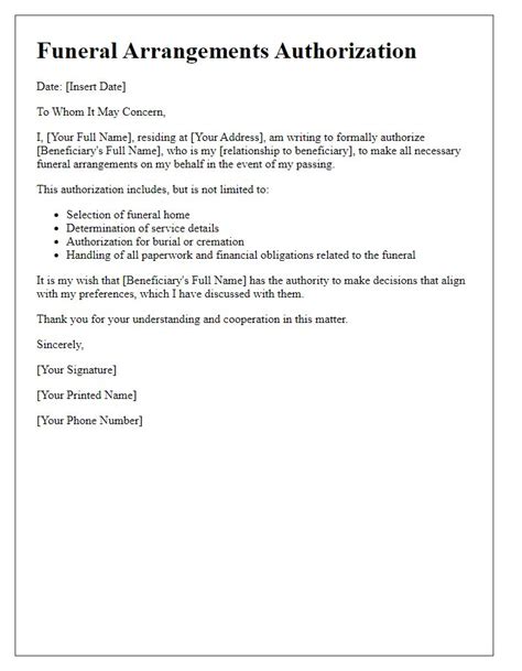 Free Funeral Arrangements Template