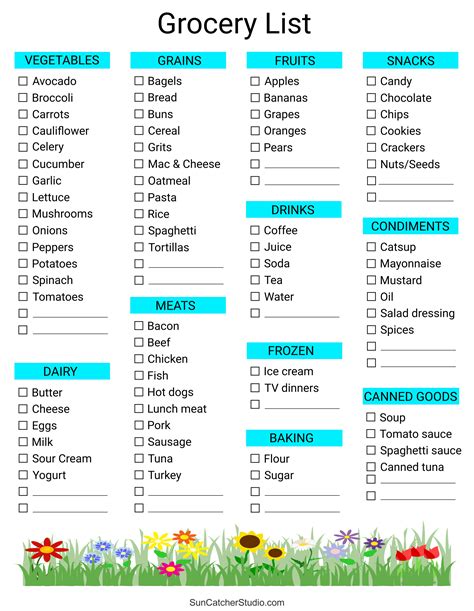 Free Grocery Shopping List Printable