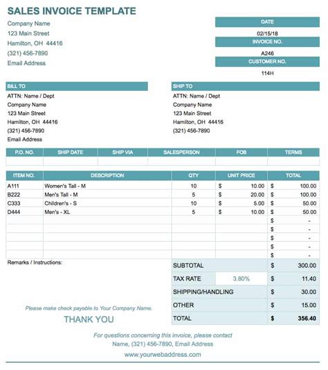 Free Invoice Template Google Sheets