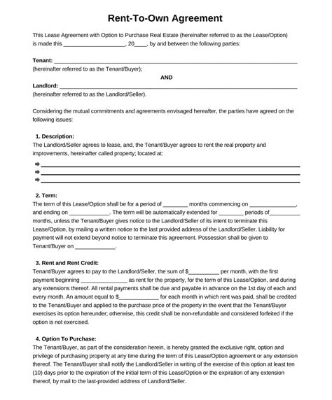 Free Lease To Own Contract Template