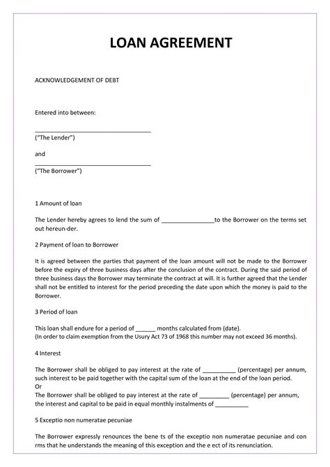 Free Loan Contract Templates