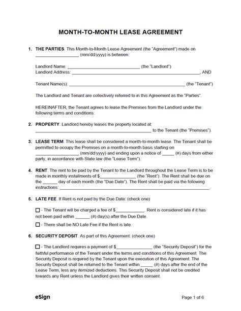 Free Month To Month Lease Template