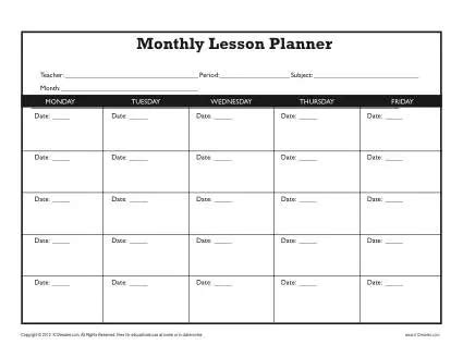 Free Monthly Lesson Plan Template