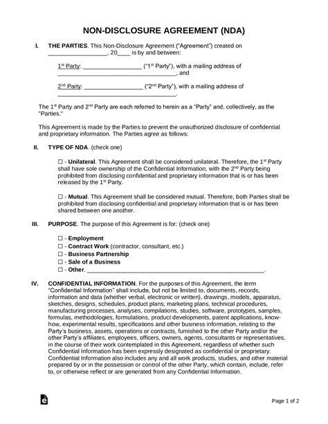 Free Nda Agreement Template