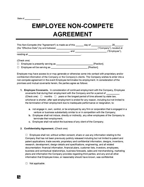 Free Non Compete Agreement Template