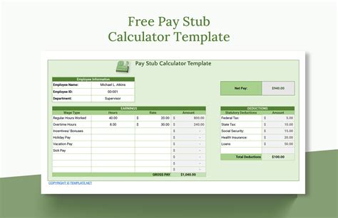 Free Pay Stub Template With Calculator Excel