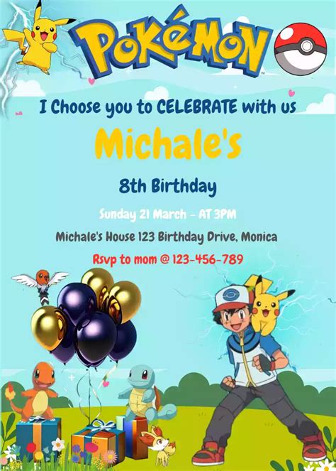 Free Pokemon Printable Birthday Invitations
