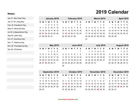 Free Printable 2019 Calendar With Holidays And Week Numbers