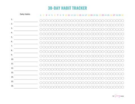 Free Printable 30 Day Habit Tracker
