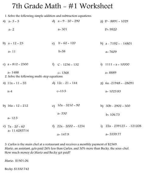 Free Printable 7th Grade Math Worksheets
