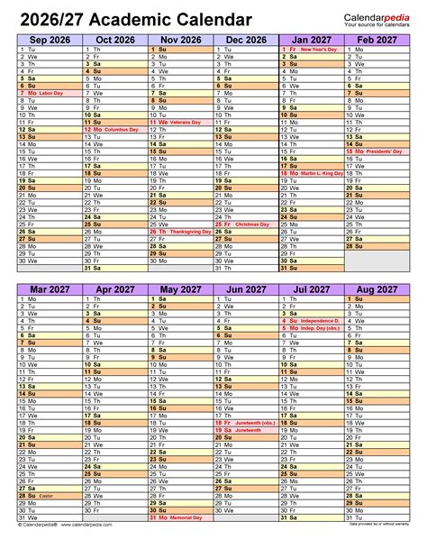Free Printable Academic Event Calendar Year 2017-2018