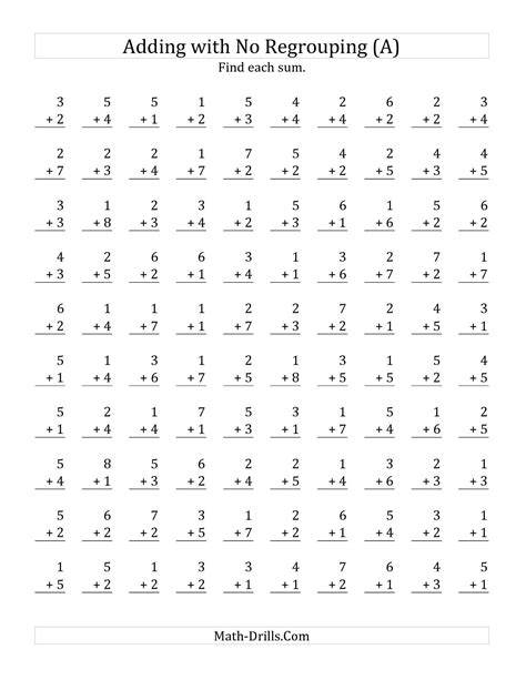 Free Printable Addition Math Worksheets With 100 Problems