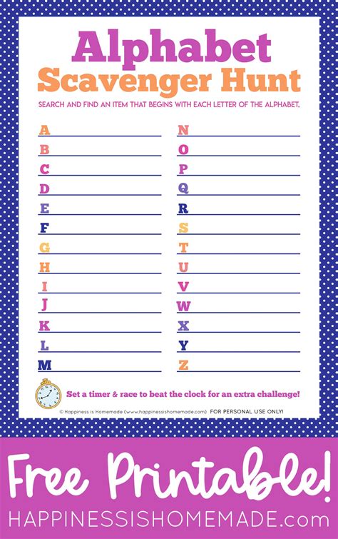 Free Printable Alphabet Scavenger Hunt