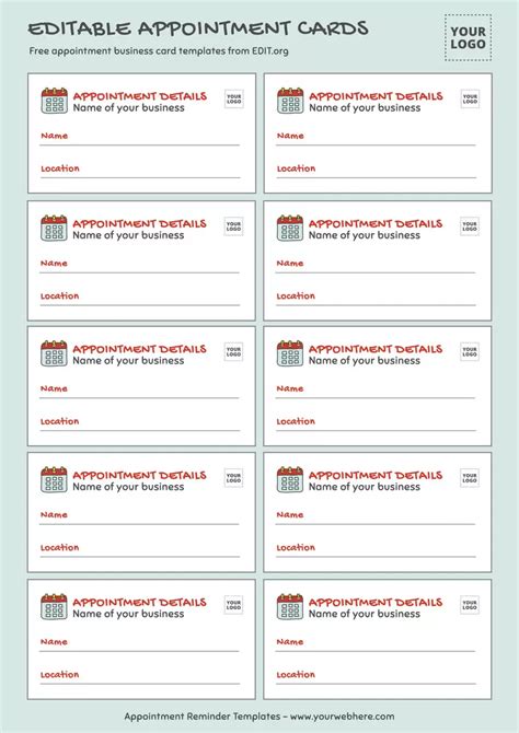 Free Printable Appointment Card Template