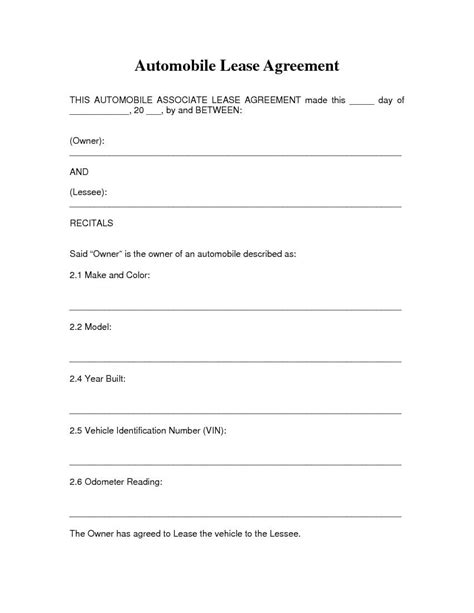 Free Printable Auto Lease Agreement