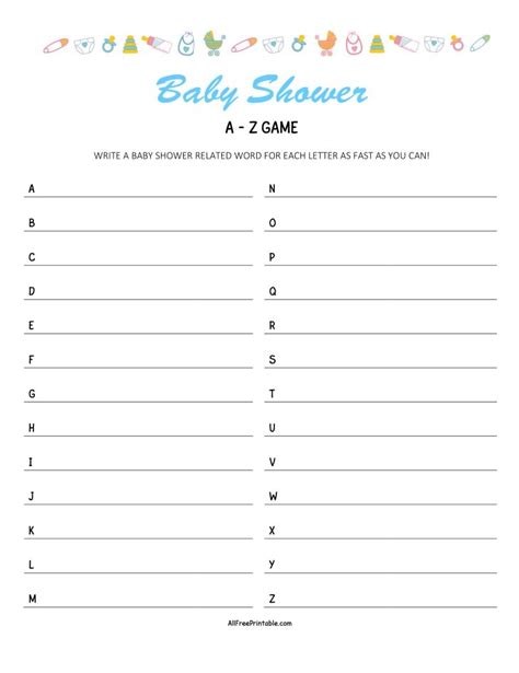Free Printable Baby Shower Games A To Z