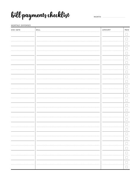 Free Printable Bill Pay Checklist