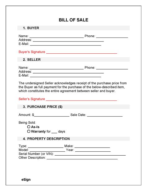 Free Printable Bill Sale