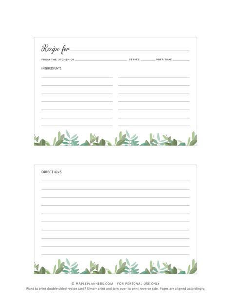 Free Printable Blank Recipe Cards 4x6