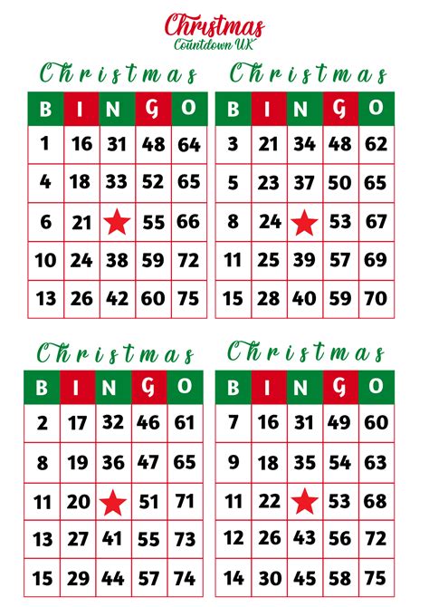 Free Printable Christmas Bingo Cards With Numbers