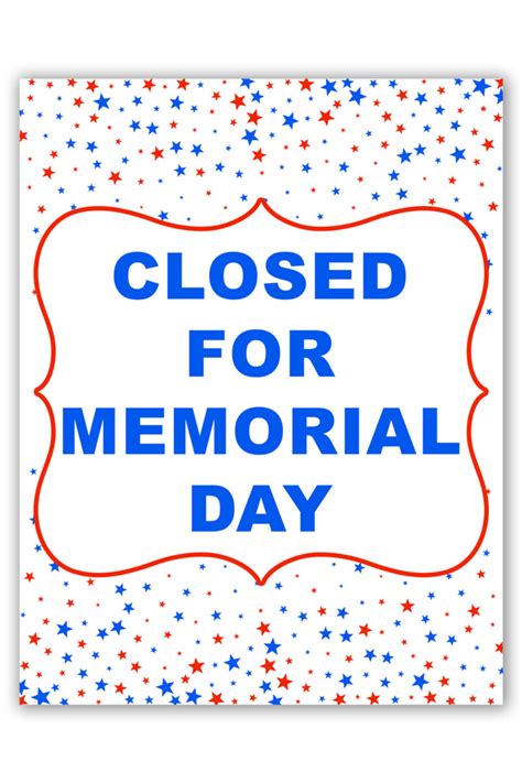 Free Printable Closed For Memorial Day Sign