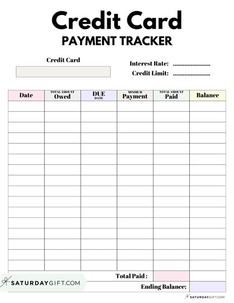 Free Printable Credit Card Tracker