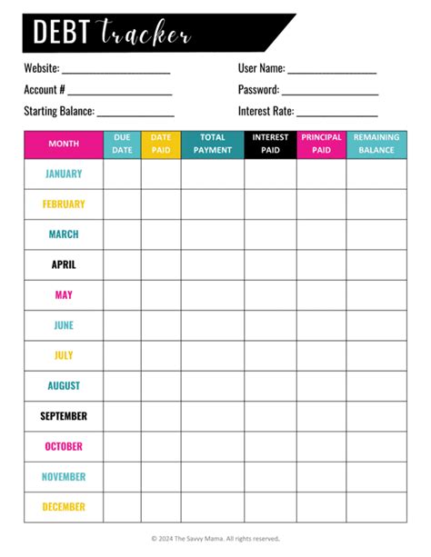 Free Printable Debt Tracker