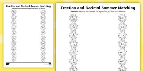 Free Printable Decimal And Fraction Review Sheets For Fourth Grade