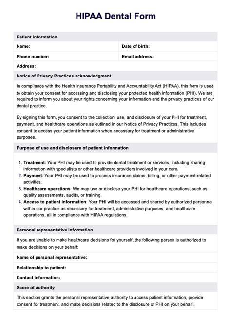 Free Printable Dental Hipaa Forms