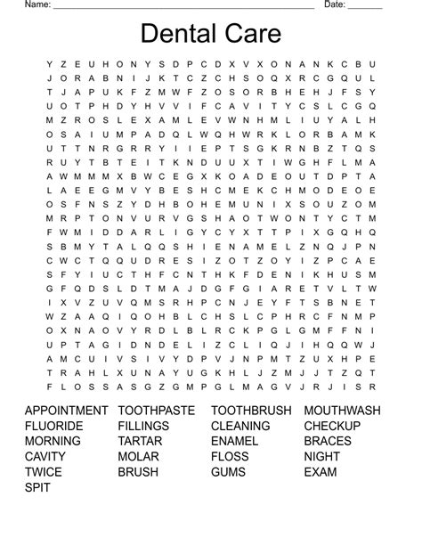 Free Printable Dental Word Search