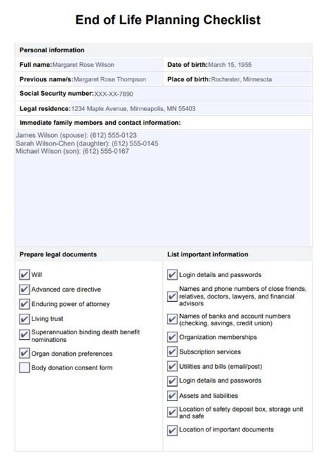 Free Printable End Of Life Checklist