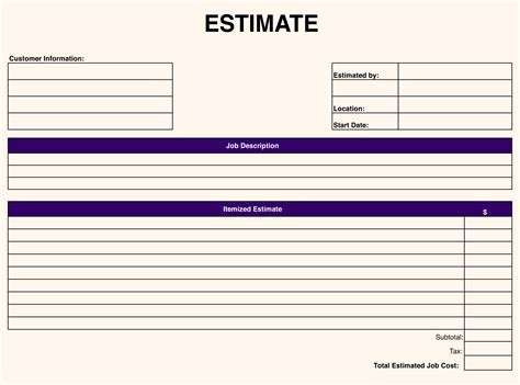Free Printable Estimate Template
