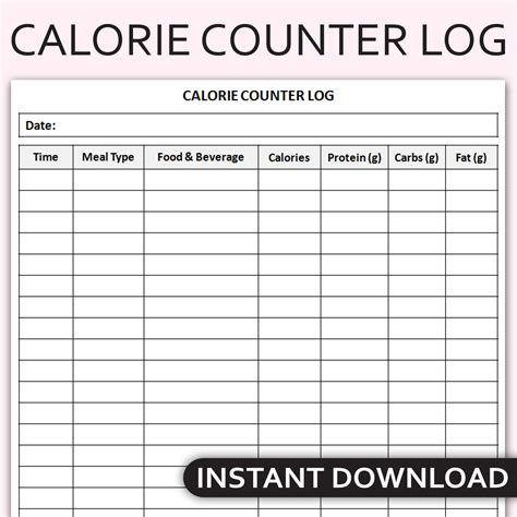 Free Printable Food Log And Calorie Counter