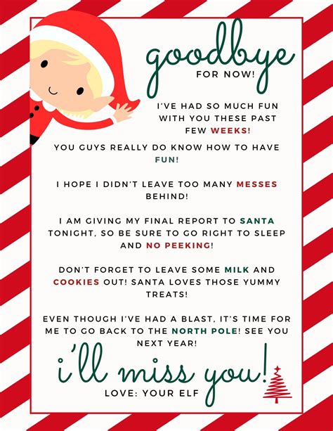Free Printable Goodbye Elf On The Shelf Letter