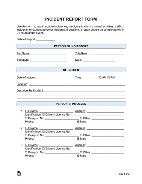 Free Printable Incident Report Form