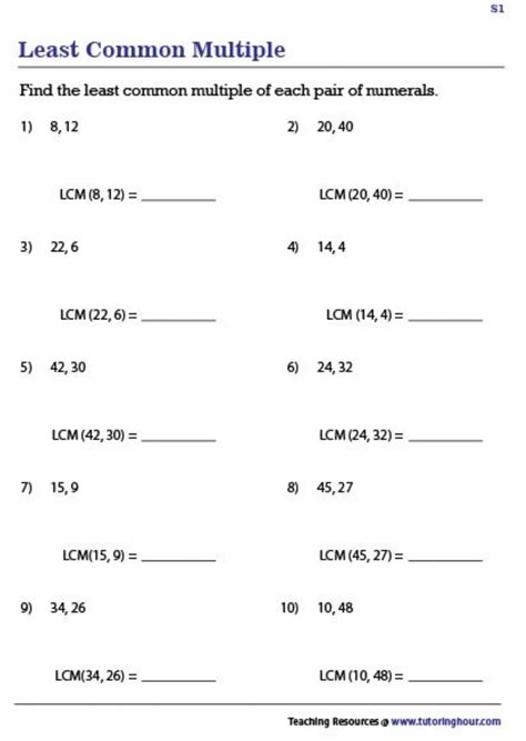 Free Printable Least Common Multiple For High School Worksheets