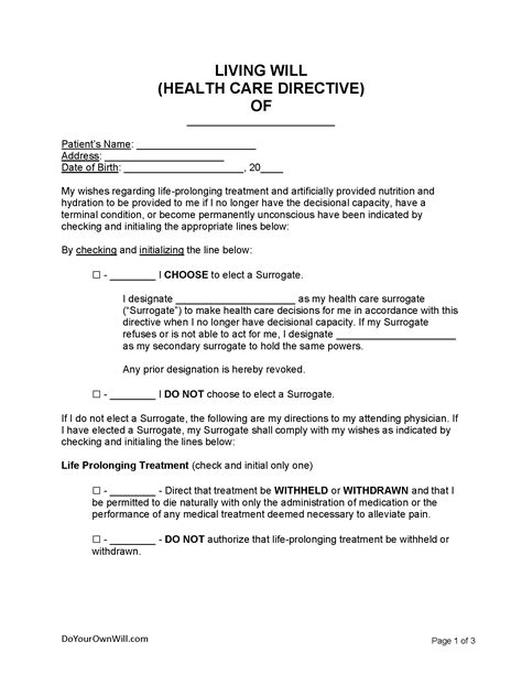 Free Printable Living Will Form