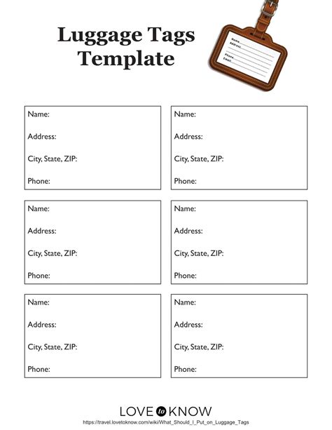 Free Printable Luggage Tag Template Word