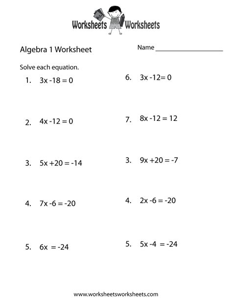 Free Printable Math Worksheets Algebra 1