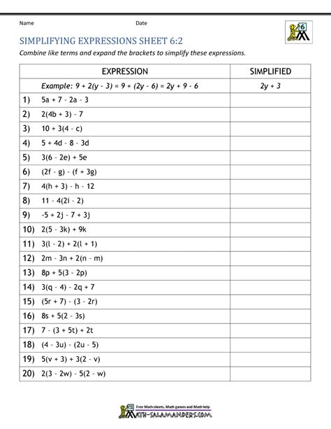 Free Printable Math Worksheets For 6th Grade Algebra