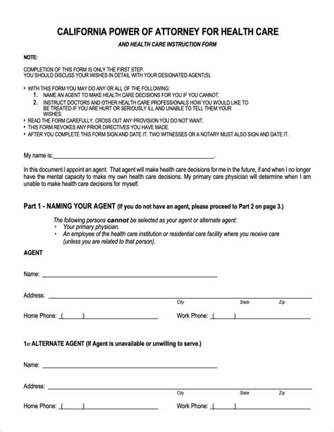 Free Printable Medical Power Of Attorney Form California