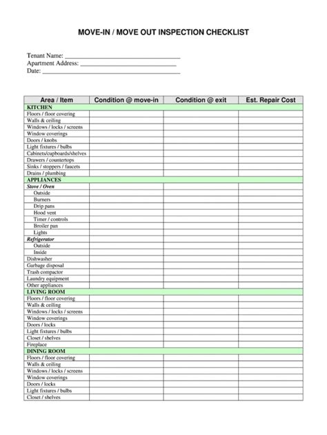 Free Printable Move In Checklist