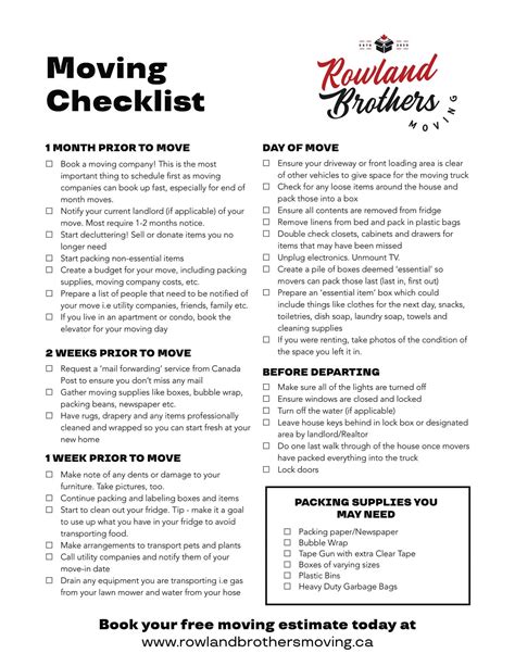 Free Printable Moving Checklist