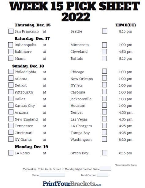 Free Printable Nfl Football Schedule