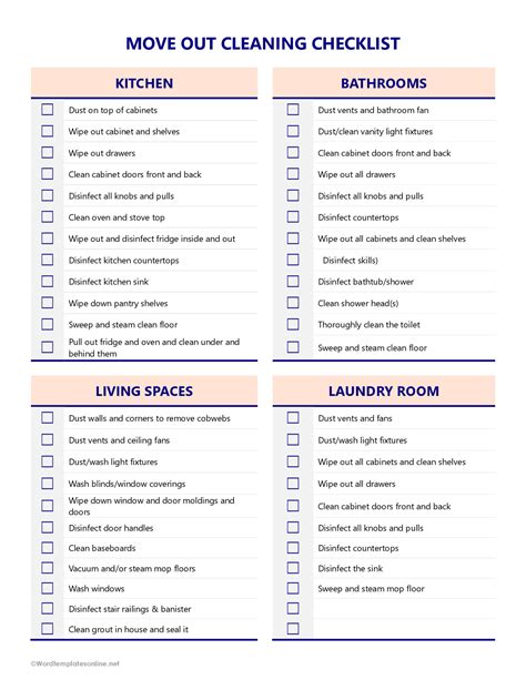 Free Printable Of Cleaning Checklist For Apartment Move Out