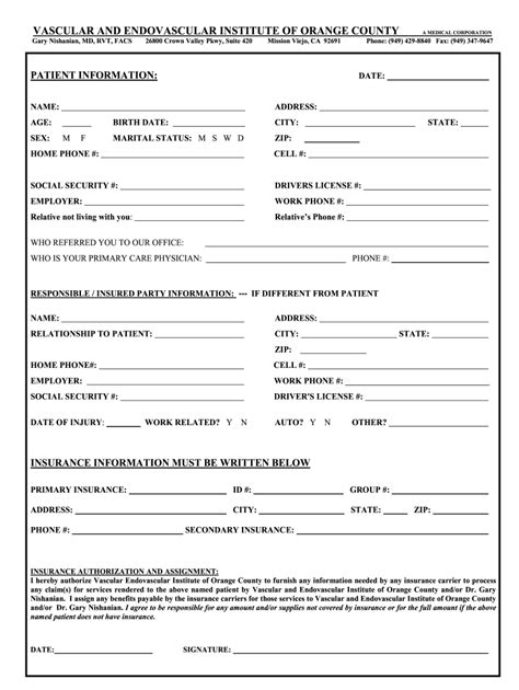Free Printable Patient Demographic Form